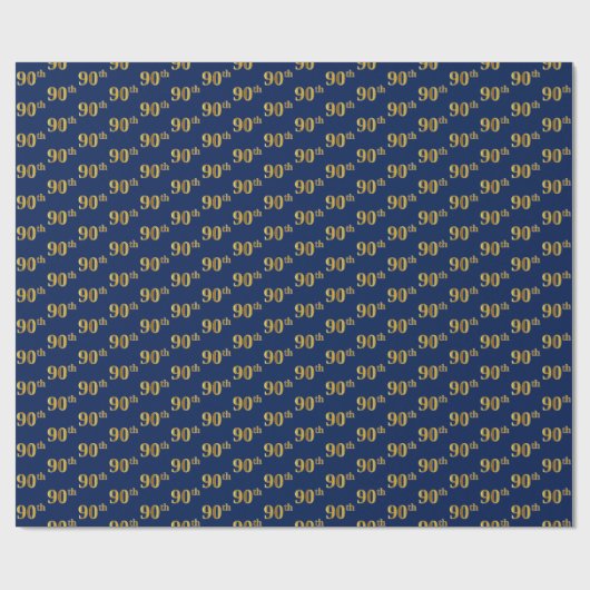 Blue, Faux Gold 90th (Ninetieth) Event Cadeaupapier (Vlak)