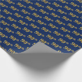 Blue, Faux Gold 90th (Ninetieth) Event Cadeaupapier (Hoek)