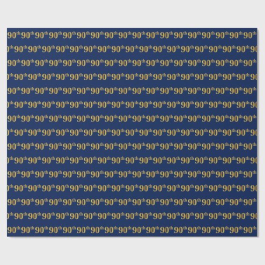 Blue, Faux Gold 90th (Ninetieth) Event Cadeaupapier (Vlak)
