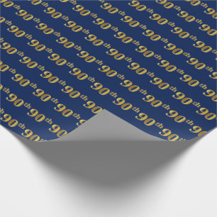 Blue, Faux Gold 90th (Ninetieth) Event Cadeaupapier