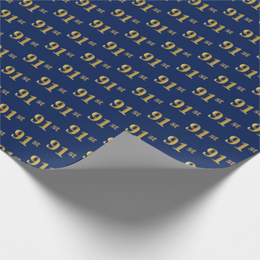 Blue, Faux Gold 91st (negenennegentig) event Cadeaupapier (Hoek)