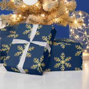 Blue Faux Gold Foil Snowflake Winter Wonderland Cadeaupapier