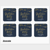 Blue Faux Gold Strings of Lights Graduation Party Vierkante Sticker (Vel)