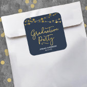 Blue Faux Gold Strings of Lights Graduation Party Vierkante Sticker