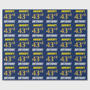 Blue, Faux/Imitation Gold, "43rd BIRTHDAY" Cadeaupapier