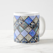 Blue Faux Patchwork Quilting Pattern Extra Grote Beker (Voorkant rechts)