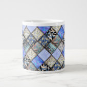 Blue Faux Patchwork Quilting Pattern Extra Grote Beker (Voorkant)
