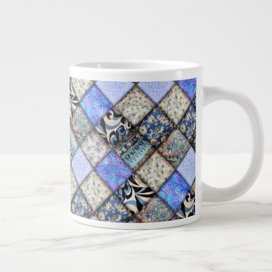 Blue Faux Patchwork Quilting Pattern Extra Grote Beker (Rechts)