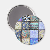 Blue Faux Patchwork Quilting Pattern Magneet (Voorkant / Achterkant)