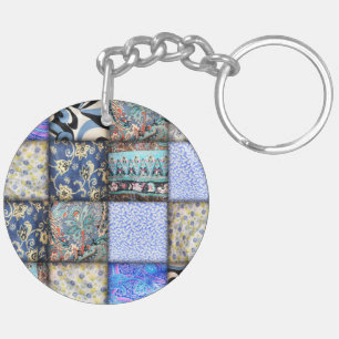 Blue Faux Patchwork Quilting Pattern Sleutelhanger