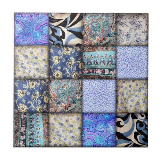 Blue Faux Patchwork Quilting Pattern Tegeltje (Voorkant)