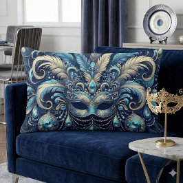 Blue Feather Masquerade Mask Illustration Kussen