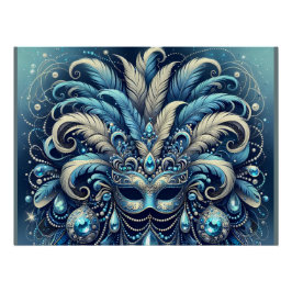 Blue Feather Masquerade Mask Illustration Perfect Poster