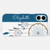 Blue Feathers Dreamweaver Custom Name Boho Case-Mate iPhone Case (Achterkant (horizontaal))