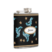 Blue Feathers en Gold Stars Boho Style op Black Heupfles (Rechts)