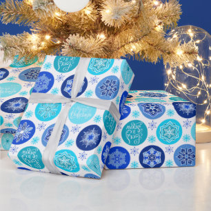 Blue Feestdagen Snowflakes Cadeaupapier