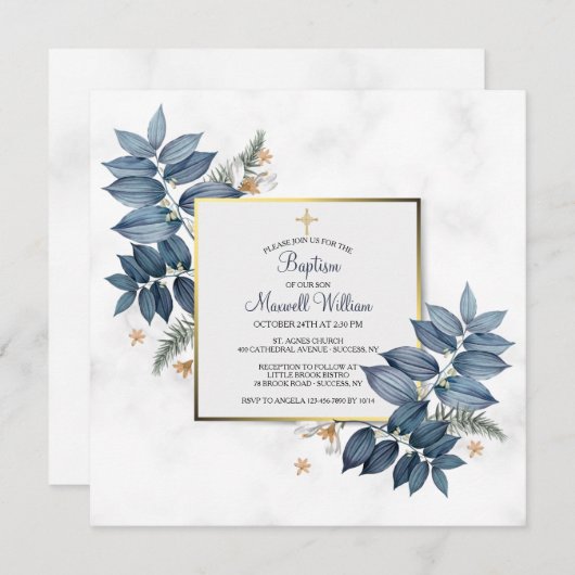 Blue Ferns Invitation religieuse (Devant / Derrière)