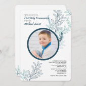 Blue Ferns Photo Invitation (Devant / Derrière)