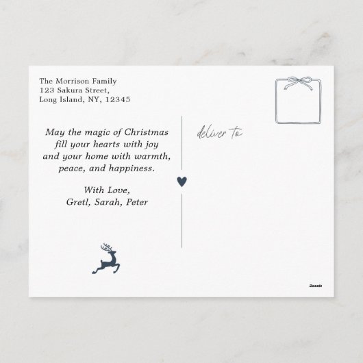 Blue : Festive Bow & Tree Doodles Carte postale de (Dos)