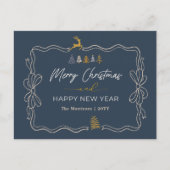 Blue : Festive Bow & Tree Doodles Carte postale de (Devant)