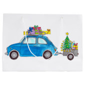 Blue Fiat 500 met Waterverf met kerstcadeaus Groot Cadeauzakje (Achterkant)