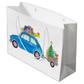 Blue Fiat 500 met Waterverf met kerstcadeaus Groot Cadeauzakje (Achterkant Gekanteld)
