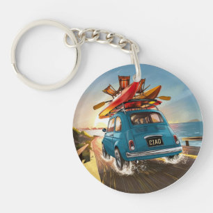 Blue Fiat Car Sleutelhanger