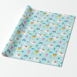 Blue Fiesta Llama Cadeaupapier