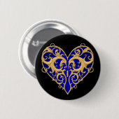 Blue Filigree Heart Button (Voorkant /achterkant)