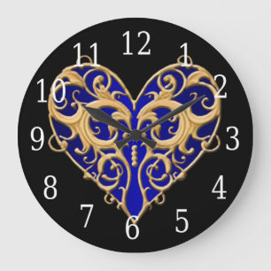 Blue Filigree Heart Clock Grote Klok