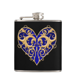 Blue Filigree Heart Flask Heupfles