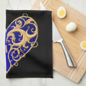 Blue Filigree Heart Kitchen Towel Theedoek (Quarter Fold)