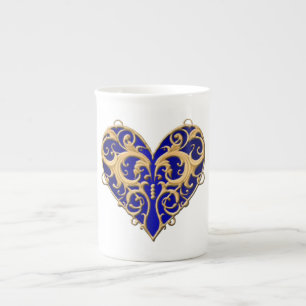 Blue Filigree Heart Mok
