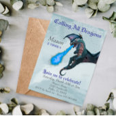 Blue Fire Breathing Dragon Serpent Birthday Party Kaart