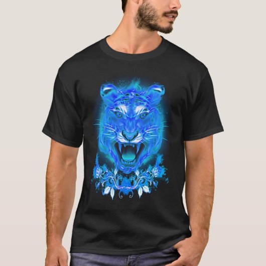 Blue Fire Flaming Tiger Cat T-shirt (Voorkant)