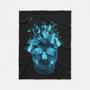 Blue Fire Skull Fleece Blanket Deken