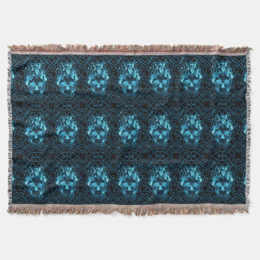 Blue Fire Skull Throw Blanket Deken (Voorkant)