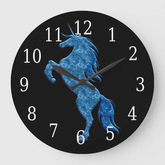 Blue Fire Unicorn Clock Grote Klok (Voorkant)