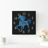 Blue Fire Unicorn Clock Vierkante Klok (Huis)