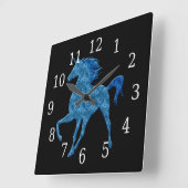 Blue Fire Unicorn Clock Vierkante Klok (Hoek)