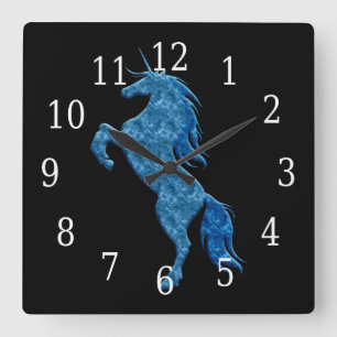 Blue Fire Unicorn Clock Vierkante Klok