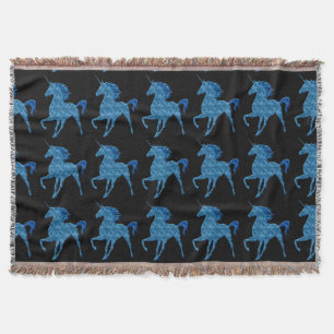 Blue Fire Unicorn Throw Blanket Deken