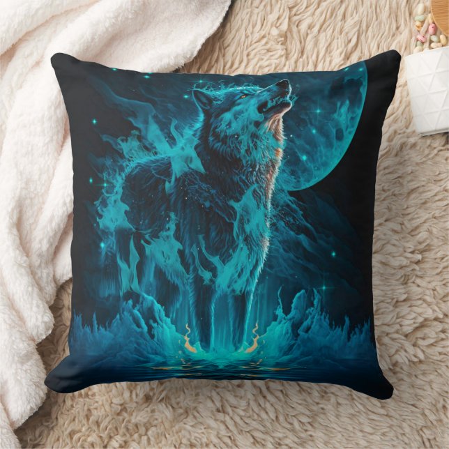 Blue Fire Wolf Kussen (Deken)