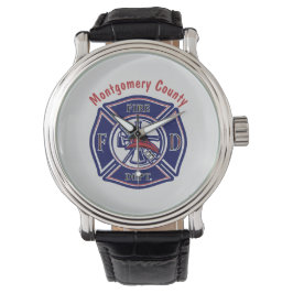 Blue Firefighter Badge Logo Gepersonaliseerd Horloge