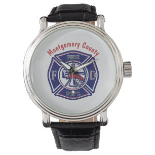Blue Firefighter Badge Logo Gepersonaliseerd Horloge