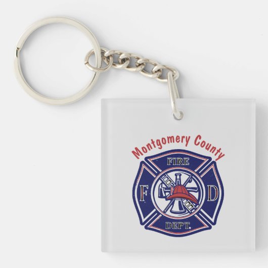 Blue Firefighter Badge Logo Gepersonaliseerd Sleutelhanger (voorkant)