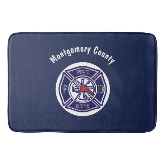 Blue Firefighter Badge Logo Persoonlijk Badmat (Voorkant)