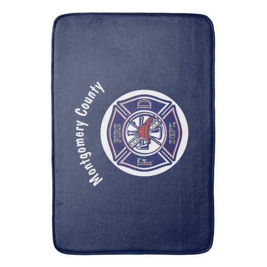 Blue Firefighter Badge Logo Persoonlijk Badmat (Voorkant Verticaal)