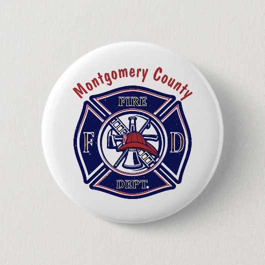 Blue Firefighter Badge Logo Persoonlijk Ronde Button 5,7 Cm (Voorkant)