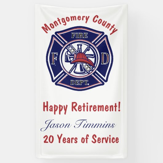 Blue Firefighter Badge Logo Retirement Party Spandoek (Verticaal)
